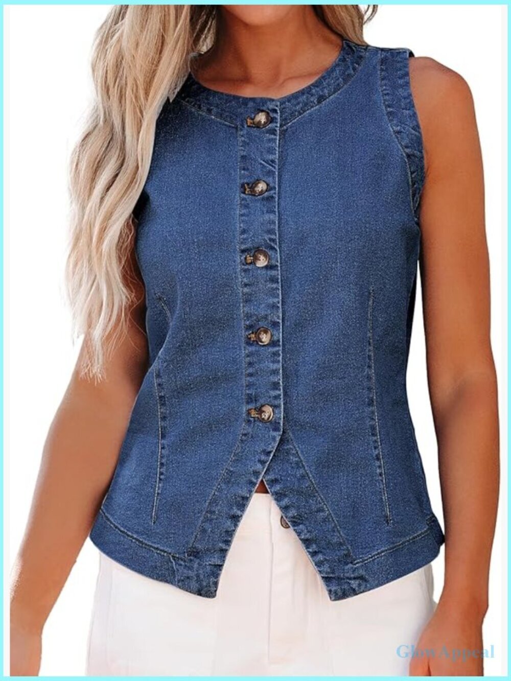 Sleeveless Stretchy Jean Vest Top Button Down Crewneck Casual Western Waistcoat